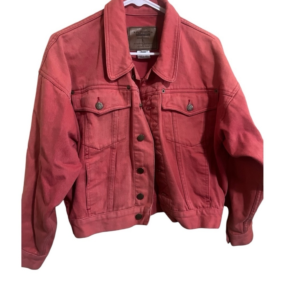 Vintage 90s Alfred Jean Wear Faded Red Button Denim Jacket Size Small